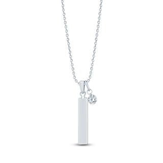 Round-Cut Lab-Grown Diamond Solitaire & Bar Drop Necklace 1/4 ct tw Sterling Silver 18"