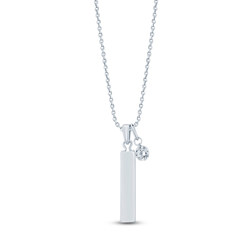Main Image 1 of Round-Cut Lab-Grown Diamond Solitaire & Bar Drop Necklace 1/4 ct tw Sterling Silver 18"