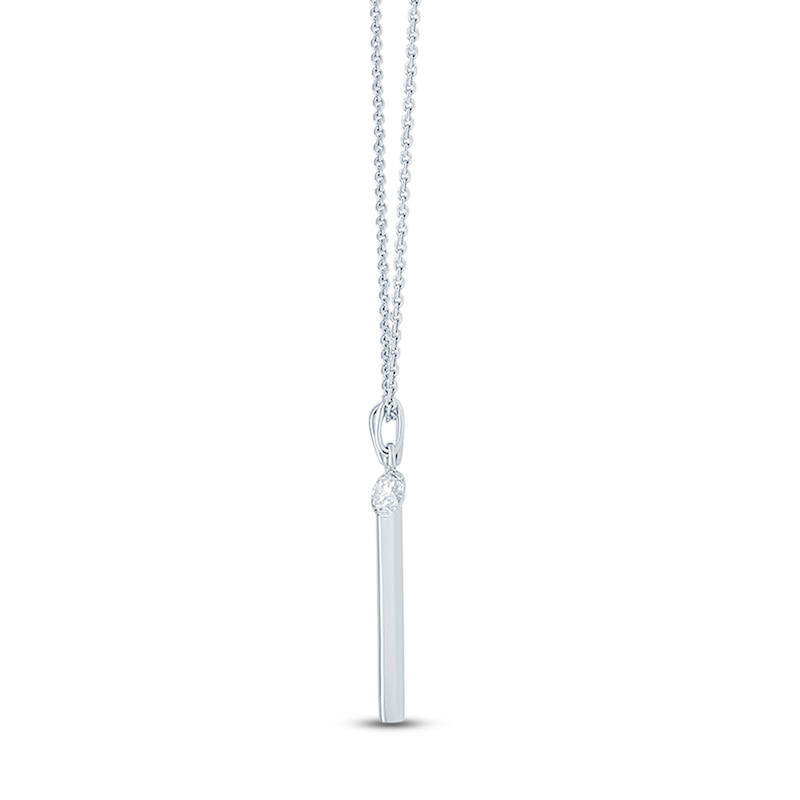 Main Image 2 of Round-Cut Lab-Grown Diamond Solitaire & Bar Drop Necklace 1/4 ct tw Sterling Silver 18"