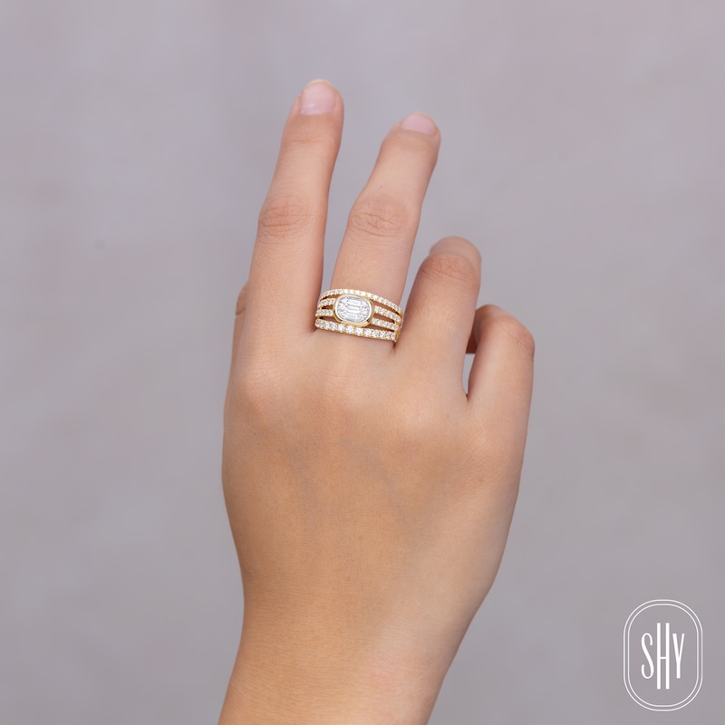 Main Image 4 of Shy ICON Lumeria Baguette & Round-Cut Diamond Pillow Link Ring 1 ct tw 14K Yellow Gold B22001565V3