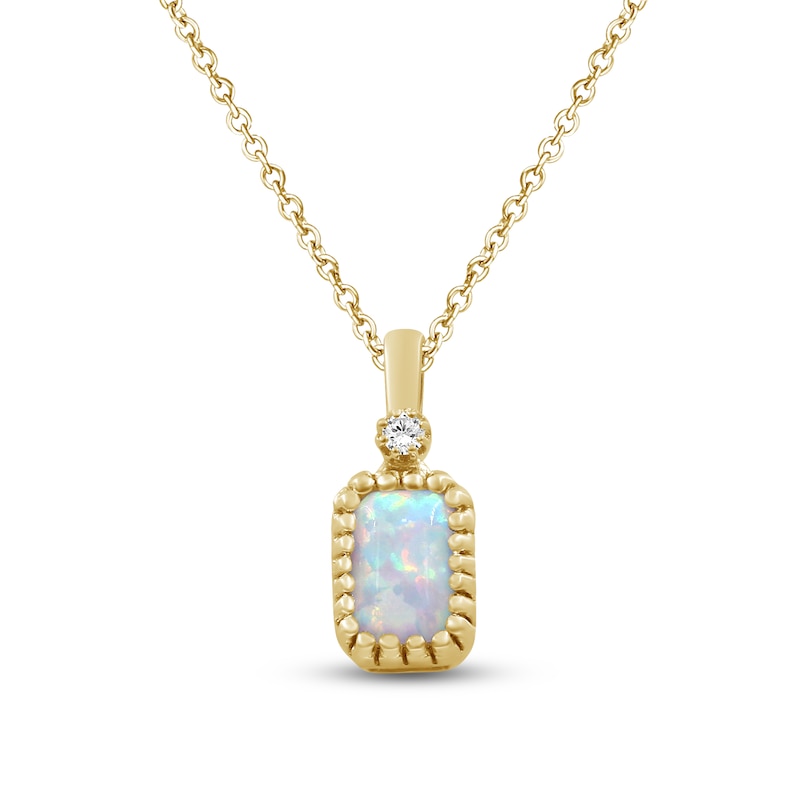 Main Image 1 of Emerald-Cut Lab-Created Opal & Diamond Accent Necklace 10K Yellow Gold 18"