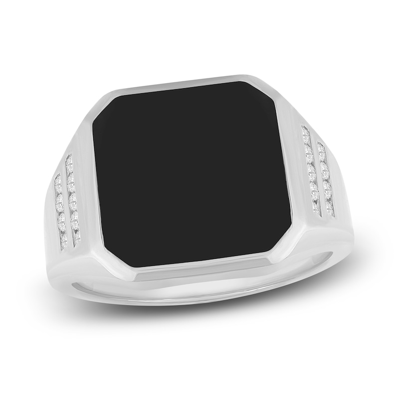 Main Image 1 of Men's Natural Black Onyx Ring 1/4 ct tw Diamonds 14K White Gold