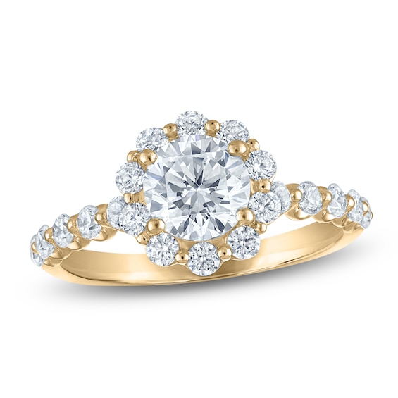 Chosen Certified Round-Cut Diamond Halo Engagement Ring 1-3/4 ct tw 14K Yellow Gold