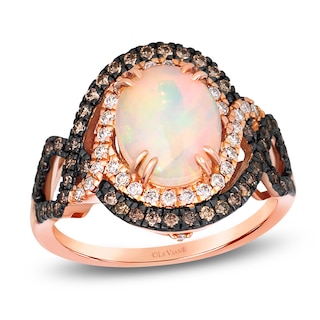 Le Vian Oval-Shaped Natural Opal Cocktail Double Halo Ring 7/8 ct tw Diamonds 14K Strawberry Gold