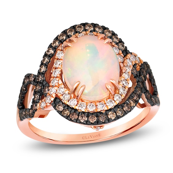 Le Vian Oval-Shaped Natural Opal Cocktail Double Halo Ring 7/8 ct tw Diamonds 14K Strawberry Gold