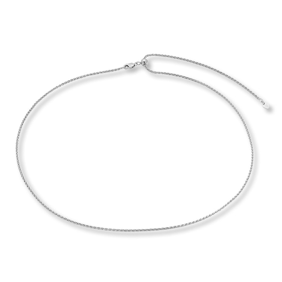 Adjustable Solid Wheat Chain 14K White Gold 16" - 26" Length 1.8mm