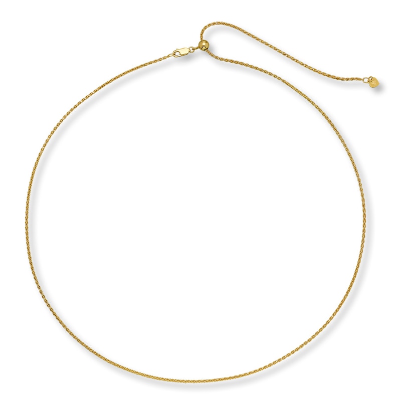 Adjustable Solid Wheat Chain 14K Yellow Gold 16" - 26" Length 1.8mm