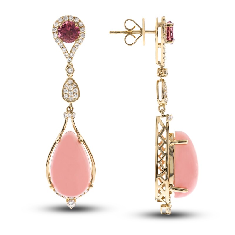 Natural Opal Earrings 1/2 ct tw Diamonds 14K Yellow Gold