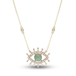 Natural Opal Necklace 3/4 ct tw Diamonds 14K Yellow Gold
