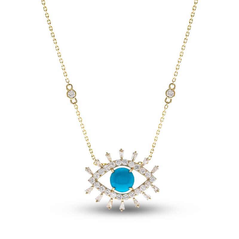 Main Image 1 of Natural Turquoise Necklace 3/4 ct tw Diamonds 14K Yellow Gold