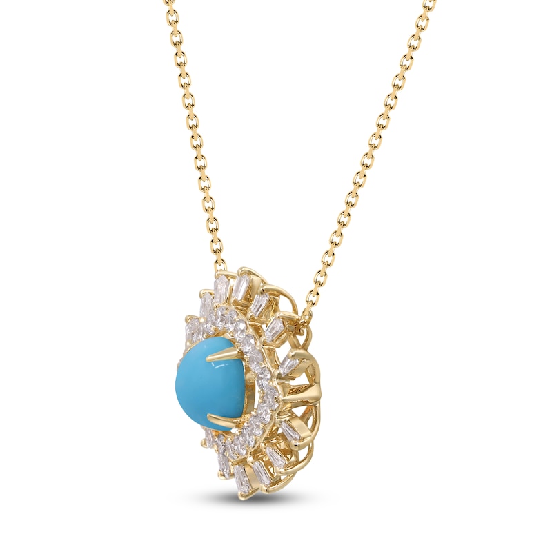 Main Image 2 of Natural Turquoise Necklace 3/4 ct tw Diamonds 14K Yellow Gold