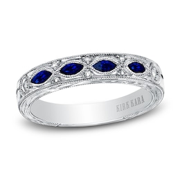 Kirk Kara Natural Blue Sapphire Anniversary Band Diamond Accents 18K White Gold