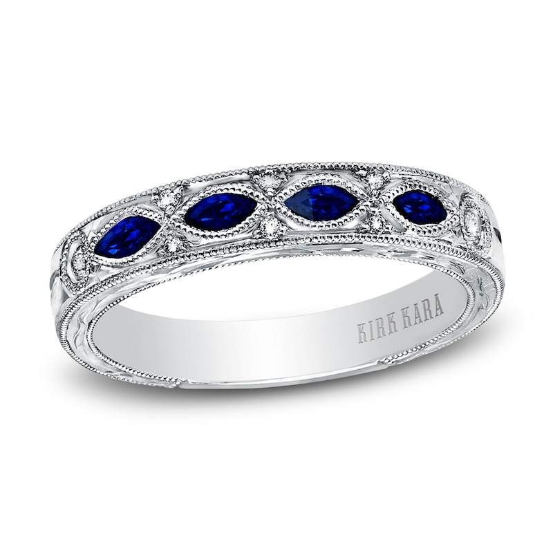 Main Image 1 of Kirk Kara Natural Blue Sapphire Anniversary Band Diamond Accents 18K White Gold