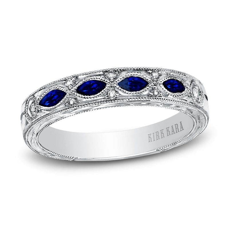 Kirk Kara Natural Blue Sapphire Anniversary Band Diamond Accents 18K White Gold