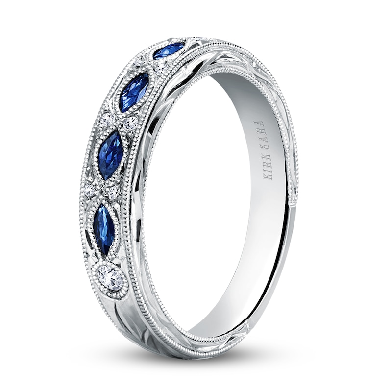 Kirk Kara Natural Blue Sapphire Anniversary Band Diamond Accents 18K White Gold