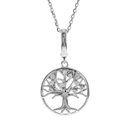 Diamond Tree Pendant Necklace 1/10 ct tw Round 14K White Gold 18"