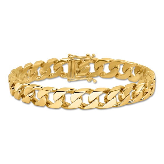 Polished Solid Curb Chain Bracelet 14K Yellow Gold 10.6mm 8"