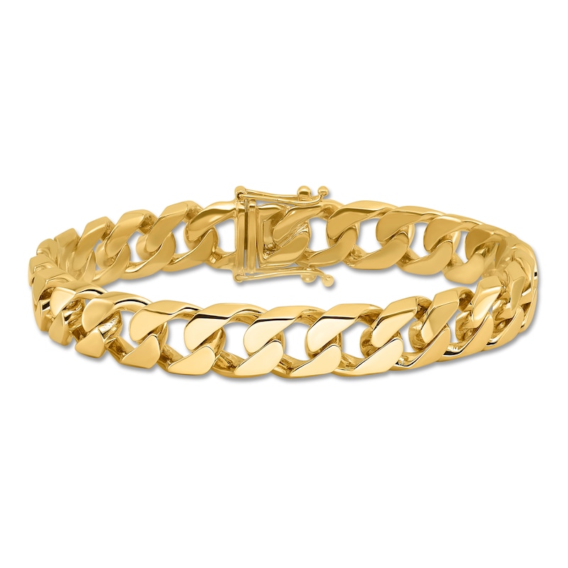 Polished Solid Curb Chain Bracelet 14K Yellow Gold 10.6mm