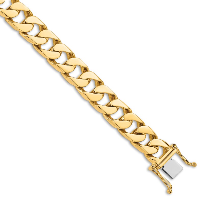 Main Image 3 of Polished Solid Curb Chain Bracelet 14K Yellow Gold 10.6mm 8"