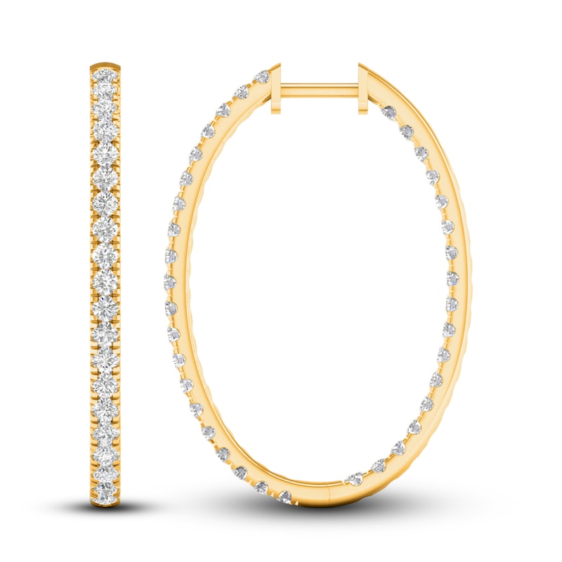 Lab-Created Diamond Hoop Earrings 2 ct tw Round 14K Yellow Gold