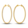 Thumbnail Image 2 of Lab-Grown Diamond Hoop Earrings 2 ct tw Round 14K Yellow Gold