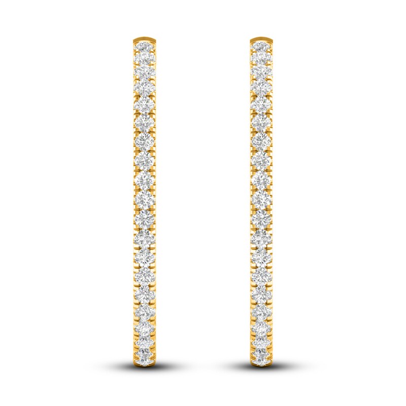 Main Image 3 of Lab-Grown Diamond Hoop Earrings 2 ct tw Round 14K Yellow Gold