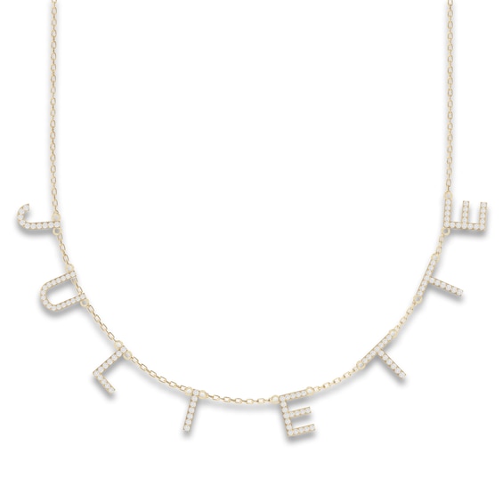 Juliette Maison Diamond Station Name Necklace 1-1/8 ct tw Round 10K Yellow Gold
