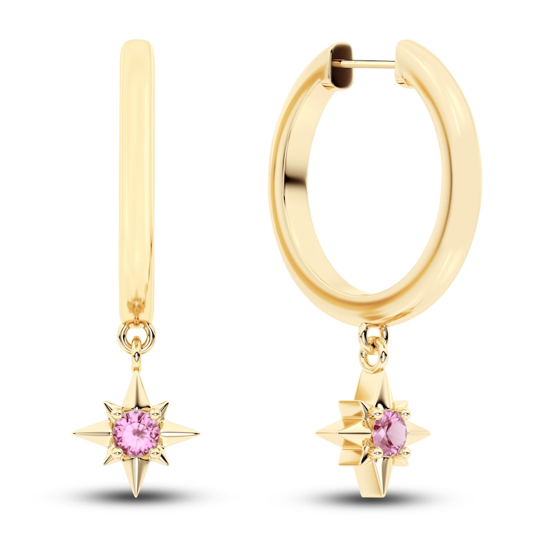 Main Image 1 of Juliette Maison Natural Pink Tourmaline Starburst Drop Earrings 10K Yellow Gold