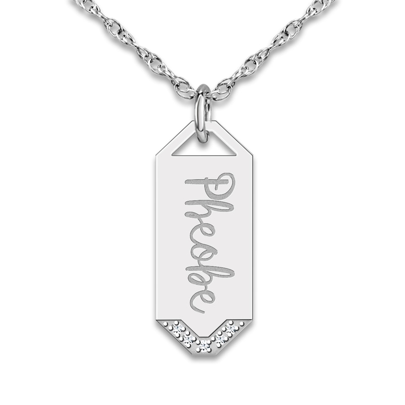 Main Image 1 of Engravable High-Polish Circle Necklace Diamond Accents 14K White Gold 18" 20mm