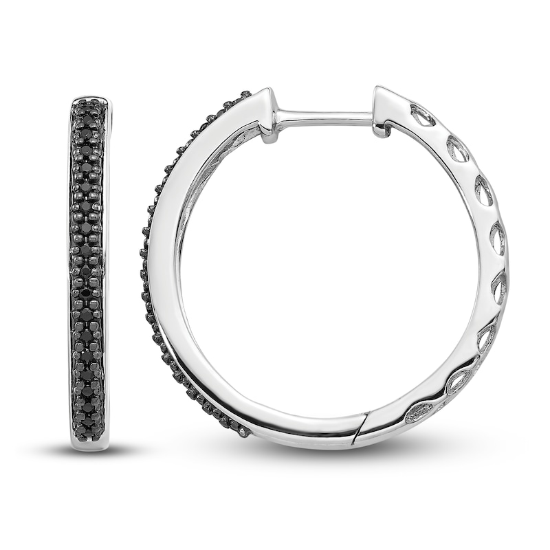 Black Diamond Hoop Earrings 1/6 ct tw Round 14K White Gold