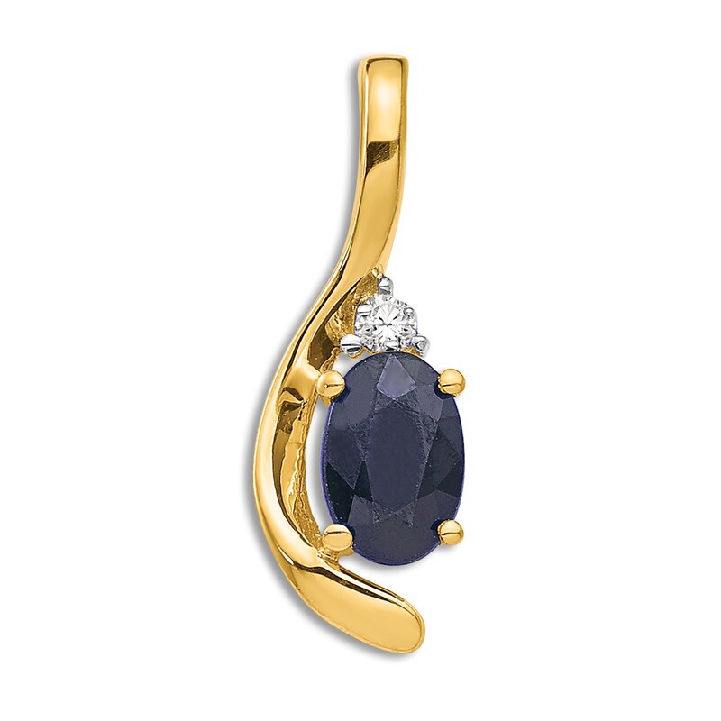 Natural Blue Sapphire Charm Diamond Accents 14K Yellow Gold