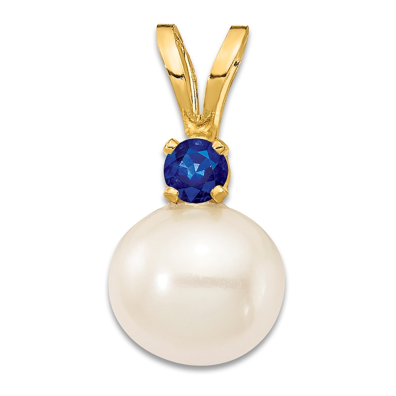 Main Image 1 of Natural Sapphire & Freshwater Cultured Pearl Necklace Charm 14K Yellow Gold