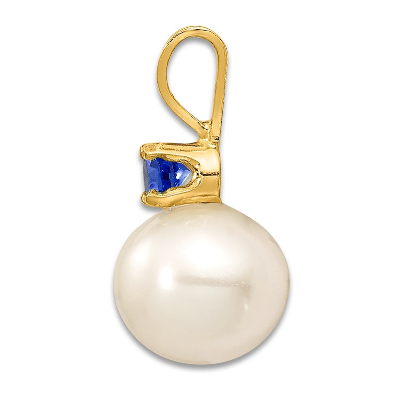 Main Image 2 of Natural Sapphire & Freshwater Cultured Pearl Necklace Charm 14K Yellow Gold