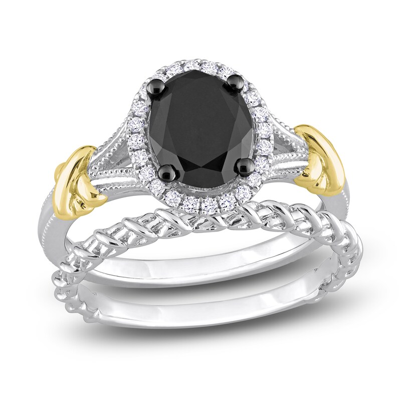 Y-Knot Black Diamond Bridal Set 2-1/8 ct tw Oval/Round 14K Two-Tone Gold