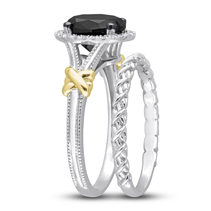 Y-Knot Black Diamond Bridal Set 2-1/8 ct tw Oval/Round 14K Two-Tone Gold