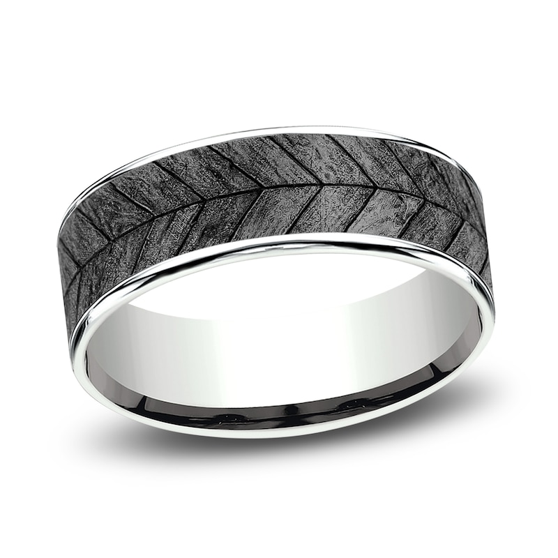 Chevron Wedding Band Tantalum/14K White Gold 7.5mm