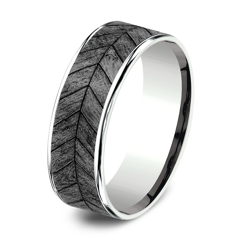 Chevron Wedding Band Tantalum/14K White Gold 7.5mm