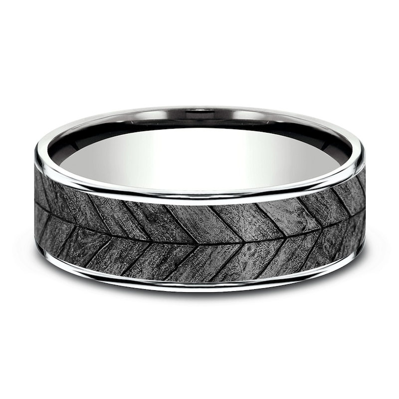 Main Image 3 of Chevron Wedding Band Tantalum/14K White Gold 7.5mm