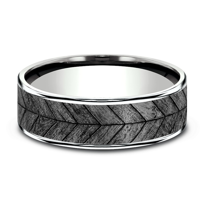 Chevron Wedding Band Tantalum/14K White Gold 7.5mm