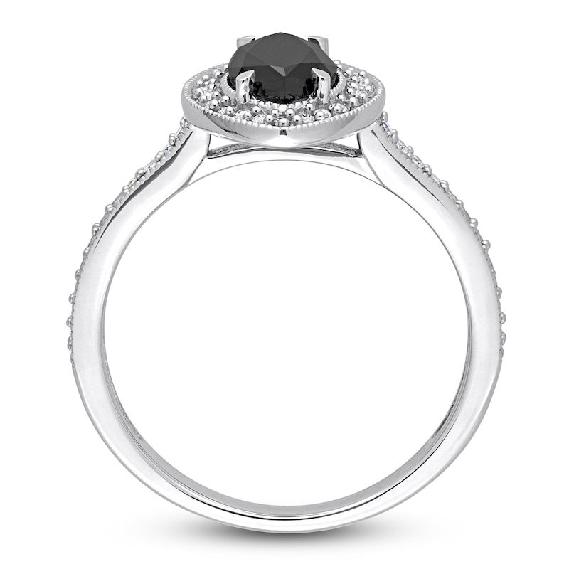 Main Image 3 of Black & White Diamond Halo Engagement Ring 1-1/4 ct tw Round 14K White Gold