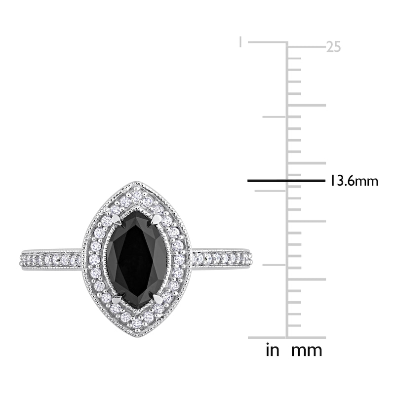 Black & White Diamond Halo Engagement Ring 1-1/4 ct tw Round 14K White Gold