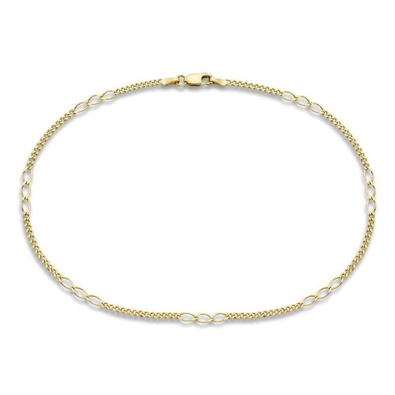 Main Image 1 of Fancy Curb Link Anklet 10K Yellow Gold 10"