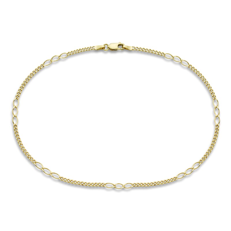 Fancy Curb Anklet 10K Yellow Gold 10"