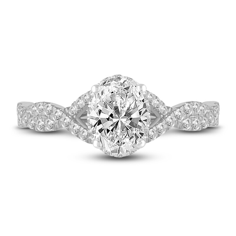Main Image 3 of Diamond Twist Engagement Ring 1-3/8 ct tw Oval/Round 14K White Gold