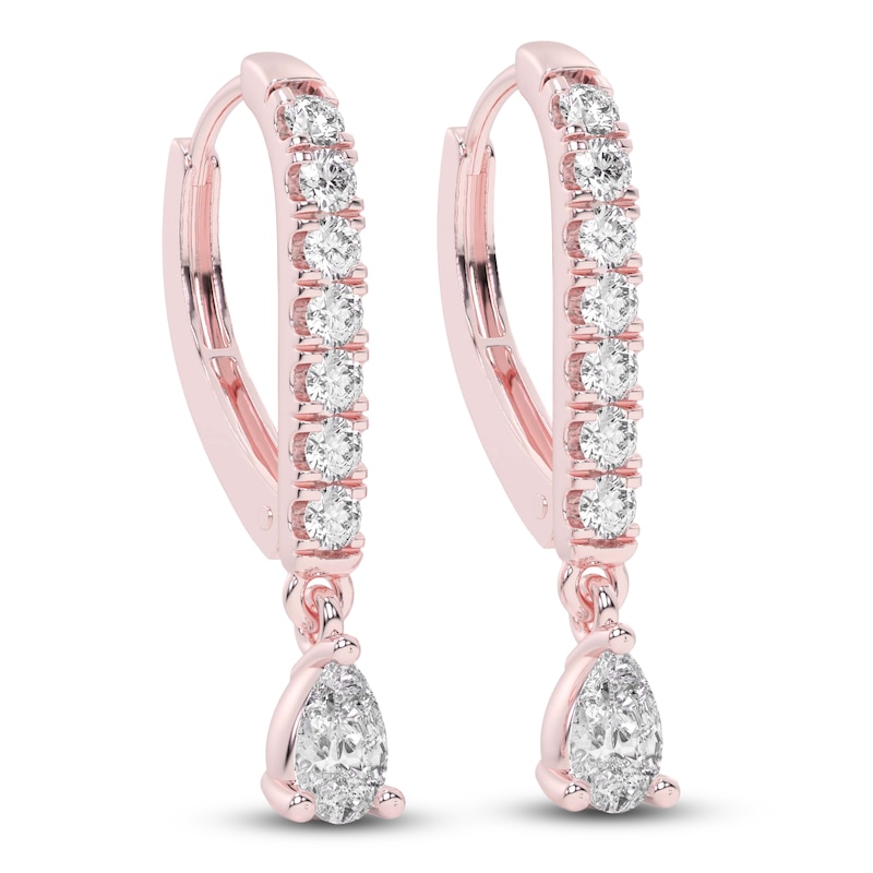 Main Image 2 of Diamond Drop Earrings 3/8 ct tw Pear/Round 14K Rose Gold