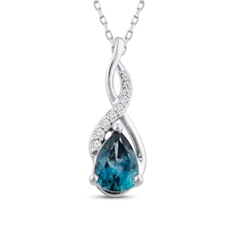 Montana Blue Natural Sapphire Pendant Necklace 1/20 ct tw Diamonds 14K White Gold 18&quot;