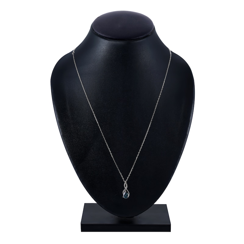 Main Image 2 of Montana Blue Pear-Shaped Natural Sapphire Pendant Necklace 1/20 ct tw Round Diamonds 14K White Gold 18"