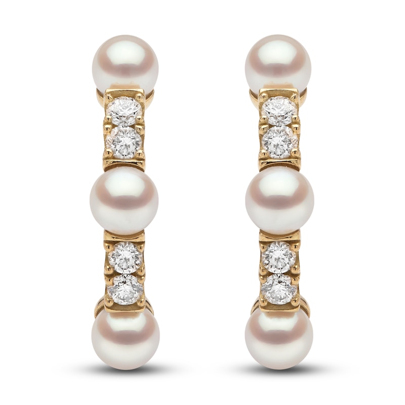 Main Image 1 of Yoko London Akoya Cultured Pearl Hoop Earrings 1/6 ct tw Diamonds 18K Yellow Gold
