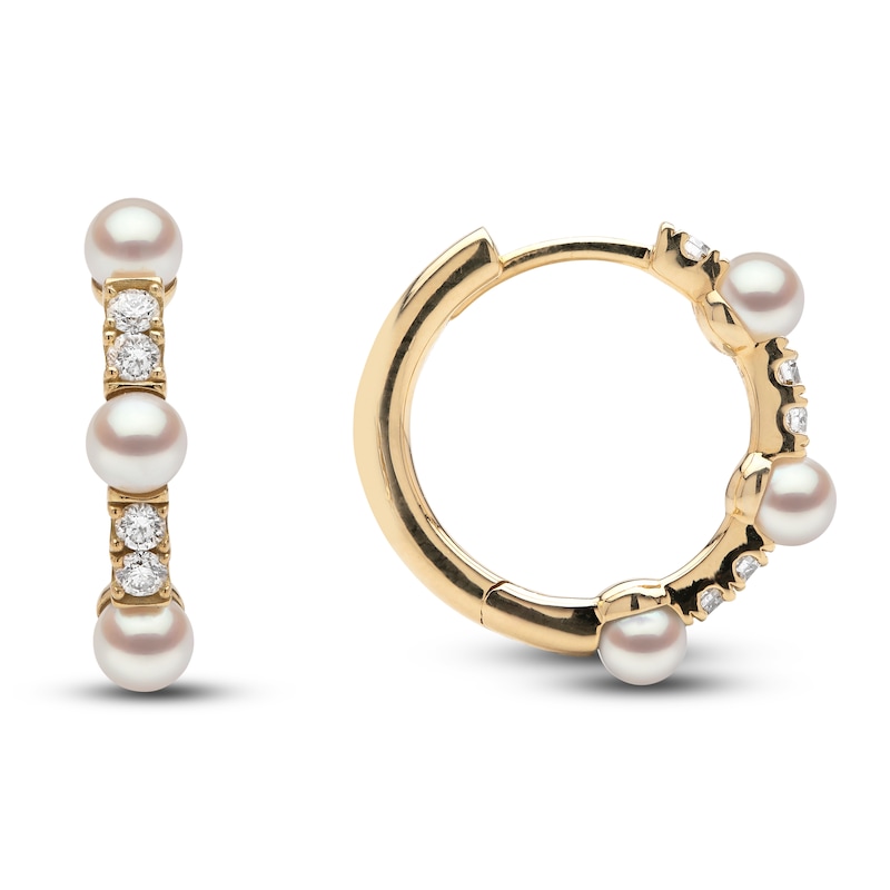 Main Image 2 of Yoko London Akoya Cultured Pearl Hoop Earrings 1/6 ct tw Diamonds 18K Yellow Gold