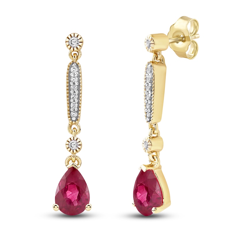 Pear-Shaped Natural Ruby Earrings 1/8 ct tw 14K Yellow Gold